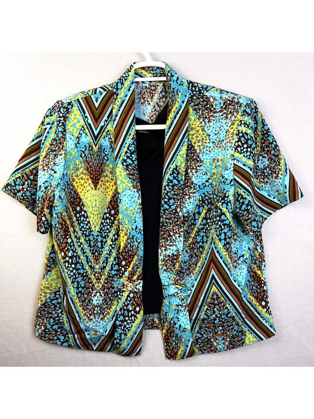 Short Sleeve Jacket Women's Large Black Brown Blue Work Career Lightweight